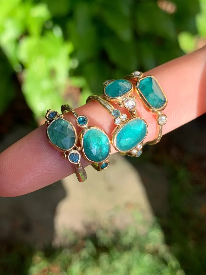Grandidierite Ring with Brilliant White Diamonds in 14k gold Emily Amey Jewelry Rings