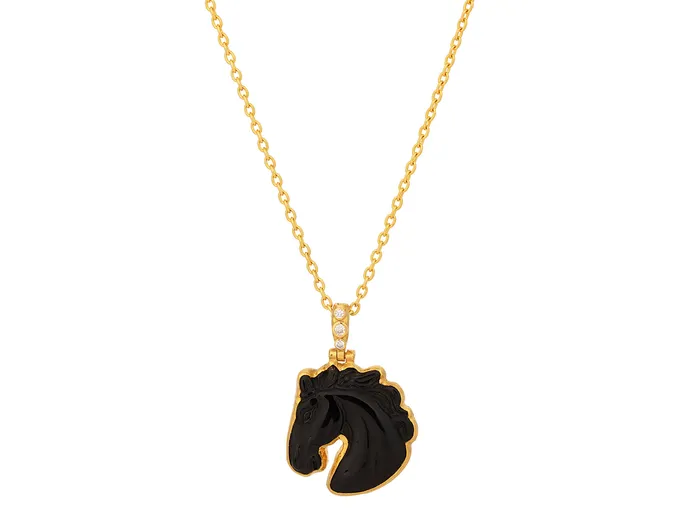 GURHAN Antiquities Gold Obsidian Pendant Necklace 22mm Carved Horse GG GOLD OOAK Necklaces GURHAN Antiquities Gold Obsidian Pendant Necklace 22mm Carved Horse GG GOLD OOAK Necklaces