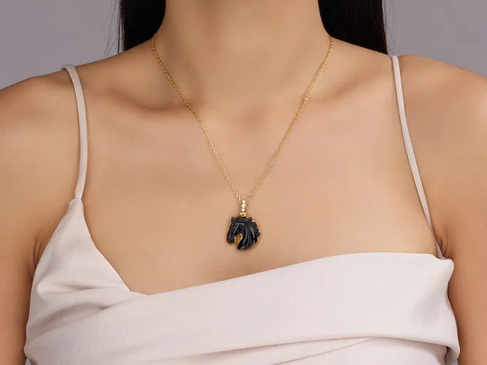GURHAN Antiquities Gold Obsidian Pendant Necklace 22mm Carved Horse GG GOLD OOAK Necklaces GURHAN Antiquities Gold Obsidian Pendant Necklace 22mm Carved Horse GG GOLD OOAK Necklaces