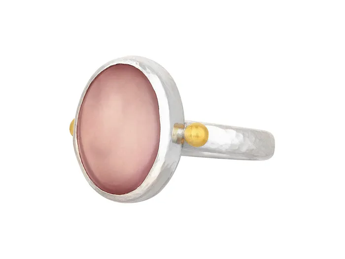 GURHAN Galapagos Sterling Silver Quartz Cocktail Ring 14x10mm Oval Gold Accents GG SILVER CLR Rings