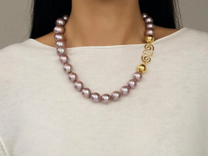 GURHAN Oyster Gold Pearl Beaded Short Necklace 16mm Pink GG GOLD OOAK Necklaces GURHAN Oyster Gold Pearl Beaded Short Necklace 16mm Pink GG GOLD OOAK Necklaces