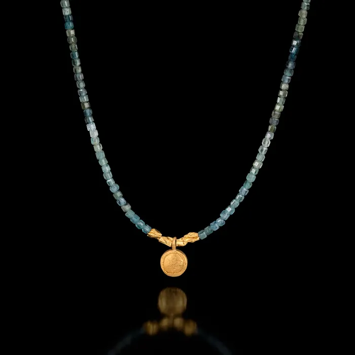 Gzahav Necklaces Tourmaline Necklace with A Round 24K Pendant