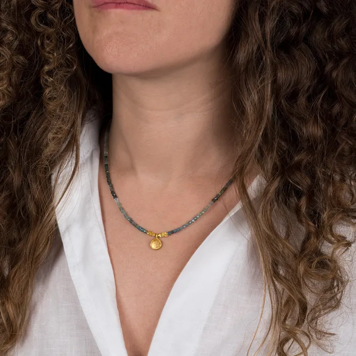 Gzahav Necklaces Tourmaline Necklace with A Round 24K Pendant