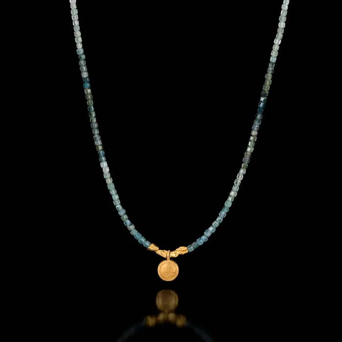 Gzahav Necklaces Tourmaline Necklace with A Round 24K Pendant