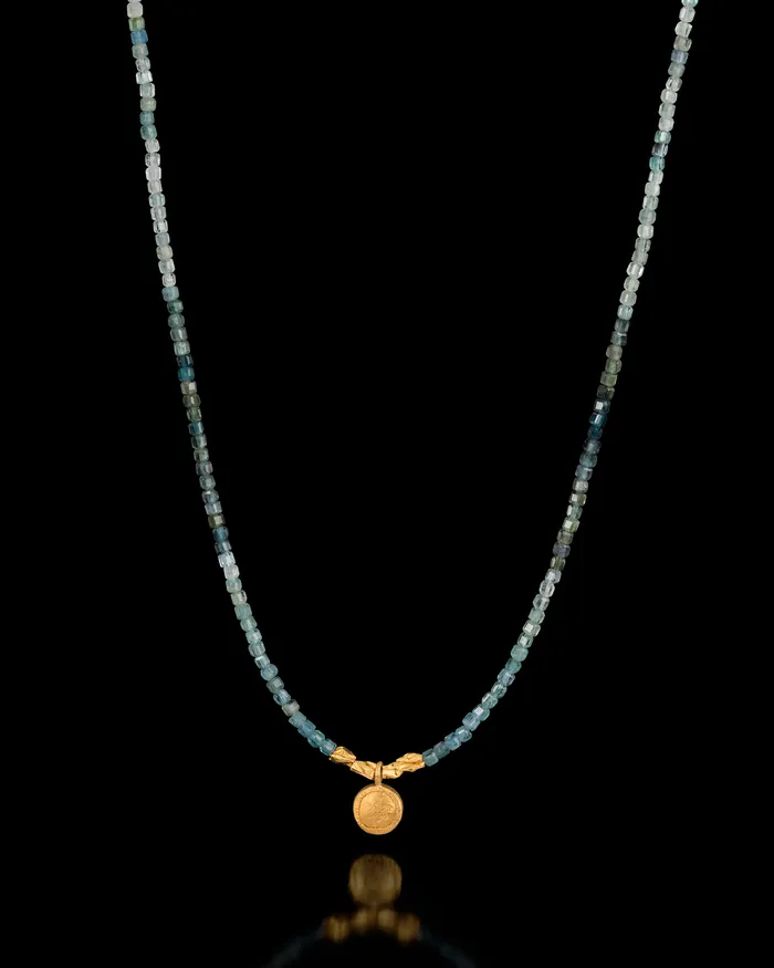 Gzahav Necklaces Tourmaline Necklace with A Round 24K Pendant