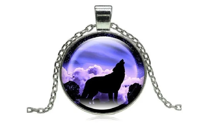 Howling Wolf Moon Glass Cabochon Pendant Necklace sparklingselections Necklaces Howling Wolf Moon Glass Cabochon Pendant Necklace sparklingselections Necklaces