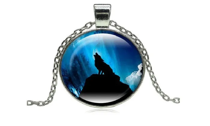 Howling Wolf Moon Glass Cabochon Pendant Necklace sparklingselections Necklaces Howling Wolf Moon Glass Cabochon Pendant Necklace sparklingselections Necklaces