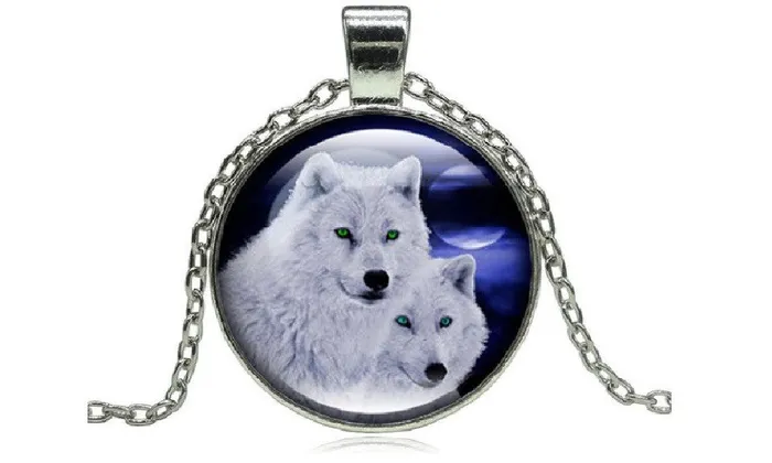 Howling Wolf Moon Glass Cabochon Pendant Necklace sparklingselections Necklaces Howling Wolf Moon Glass Cabochon Pendant Necklace sparklingselections Necklaces