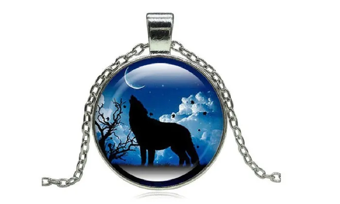 Howling Wolf Moon Glass Cabochon Pendant Necklace sparklingselections Necklaces Howling Wolf Moon Glass Cabochon Pendant Necklace sparklingselections Necklaces