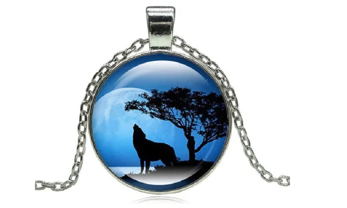 Howling Wolf Moon Glass Cabochon Pendant Necklace sparklingselections Necklaces Howling Wolf Moon Glass Cabochon Pendant Necklace sparklingselections Necklaces