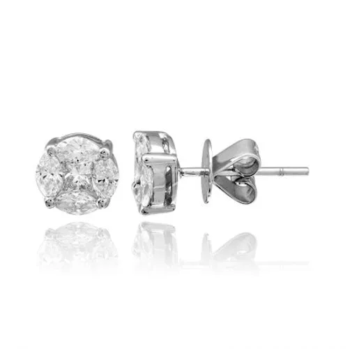 Illusion Round Diamond Stud Earrings Alev Collection Earrings