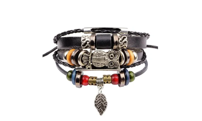 Men Black Braided Leather Bracelet sparklingselections Bracelets