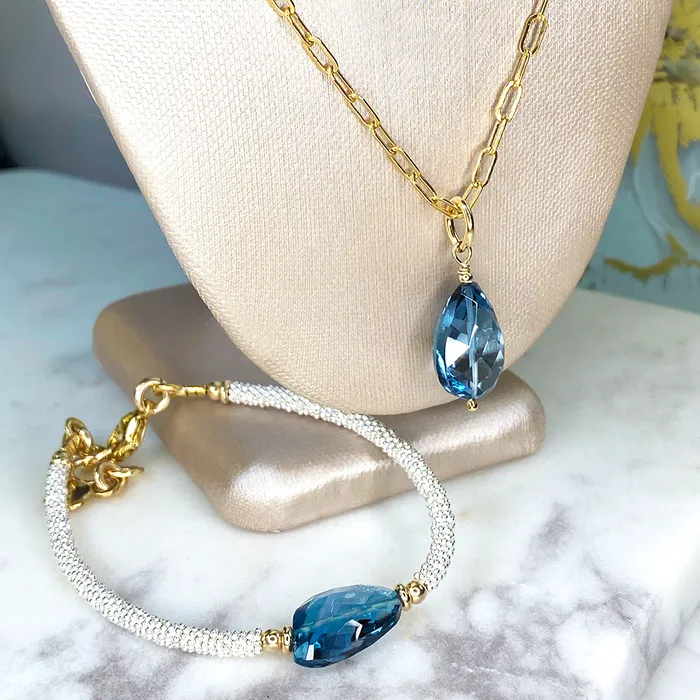 Necklaces 14KTGF Chain Necklace w London Blue Topaz Pendant Elisa Ilana