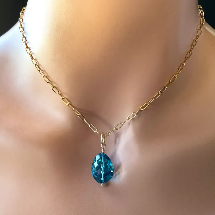Necklaces 14KTGF Chain Necklace w London Blue Topaz Pendant Elisa Ilana Necklaces 14KTGF Chain Necklace w London Blue Topaz Pendant Elisa Ilana