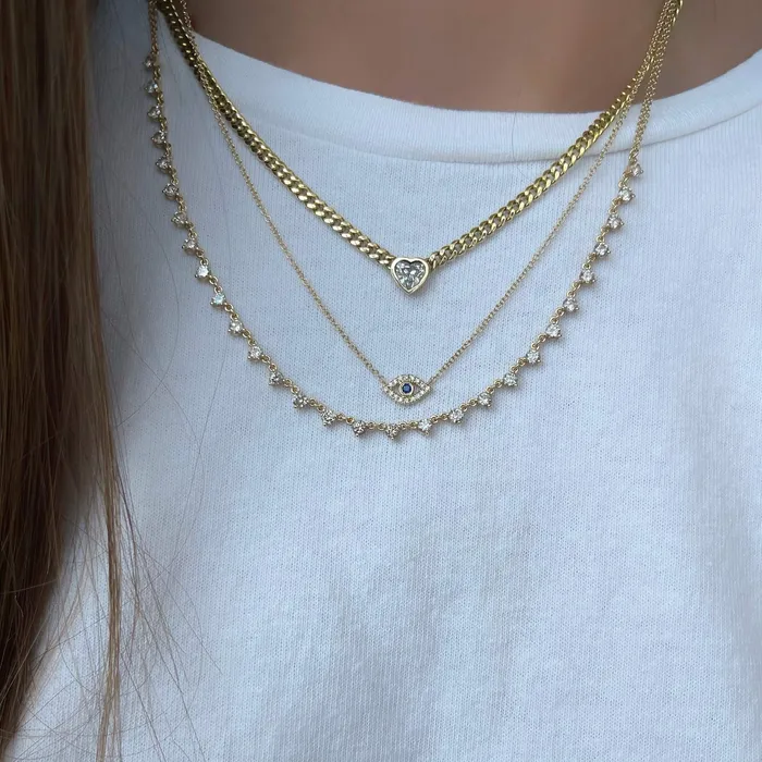 Necklaces Alev Collection Mini Gold Diamond Open Evil Eye Necklace