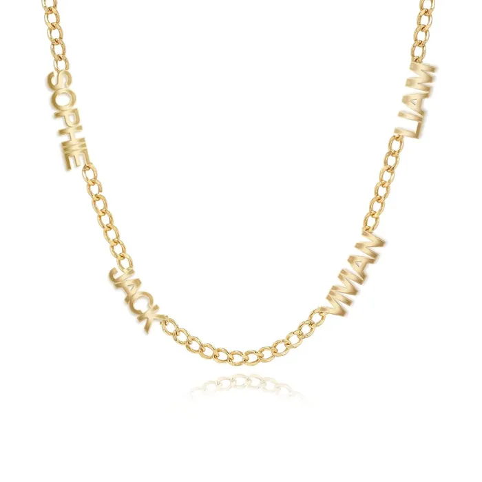Necklaces Alev Collection Multiple Gold Names Cuban Necklace