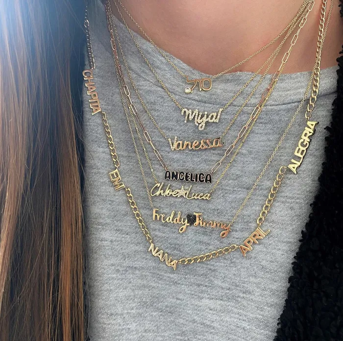 Necklaces Alev Collection Multiple Gold Names Cuban Necklace