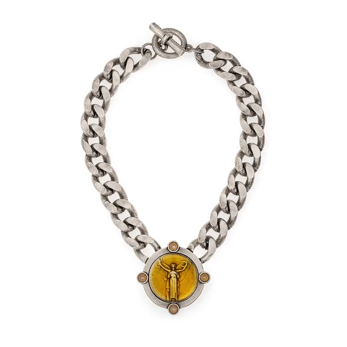 Necklaces French Kande 16 or 18 Necklace with Topaz Enamel Medallion