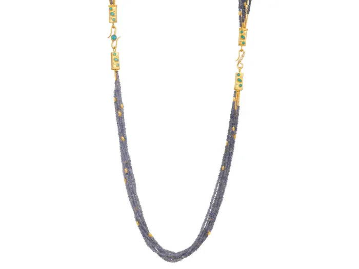 Necklaces GG GOLD OOAK GURHAN Flurries Gold Tanzanite Beaded Long Necklace 7Strand with Double S Clasp