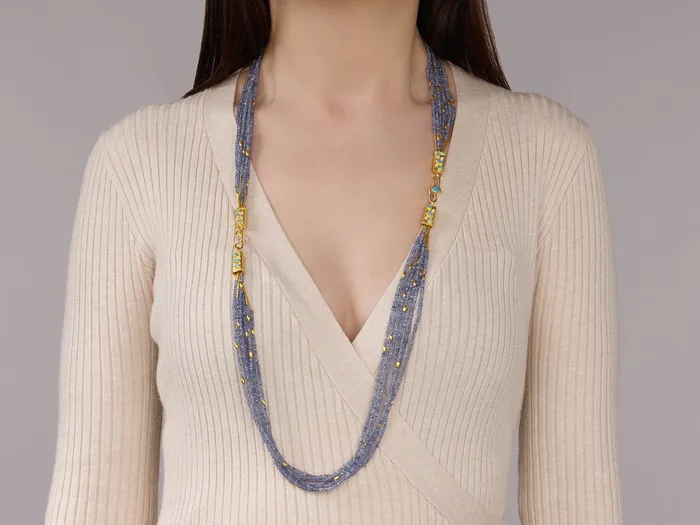 Necklaces GG GOLD OOAK GURHAN Flurries Gold Tanzanite Beaded Long Necklace 7Strand with Double S Clasp