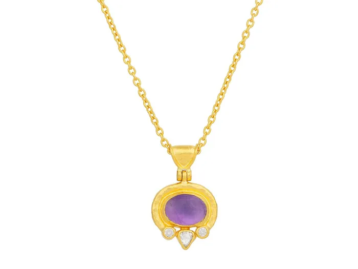 Necklaces GG GOLD OOAK GURHAN Muse Gold Amethyst Pendant Necklace 9x7mm Oval set in Wide Frame Necklaces GG GOLD OOAK GURHAN Muse Gold Amethyst Pendant Necklace 9x7mm Oval set in Wide Frame