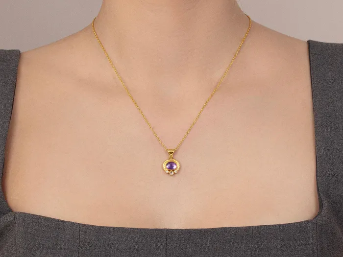 Necklaces GG GOLD OOAK GURHAN Muse Gold Amethyst Pendant Necklace 9x7mm Oval set in Wide Frame Necklaces GG GOLD OOAK GURHAN Muse Gold Amethyst Pendant Necklace 9x7mm Oval set in Wide Frame