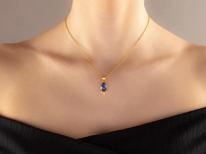 Necklaces GG GOLD OOAK GURHAN Rune Gold Kyanite Pendant Necklace 13x9mm Teardrop Necklaces GG GOLD OOAK GURHAN Rune Gold Kyanite Pendant Necklace 13x9mm Teardrop