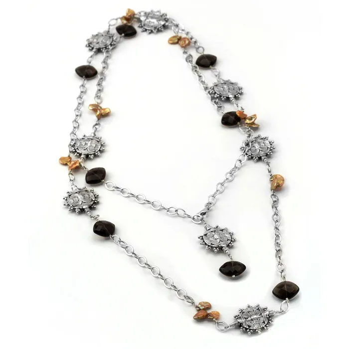 Necklaces Smoky Quartz Pearl SS Necklace235482 Elisa Ilana