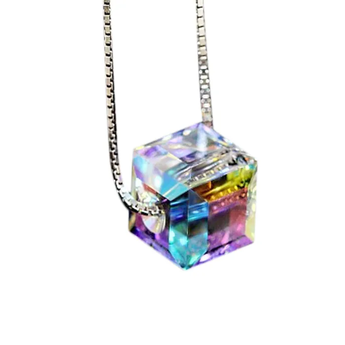 Necklaces sparklingselections Silver Plated Aurora Sugar Cubes Crystal Clavicle Pendant Necklace for Women Necklaces sparklingselections Silver Plated Aurora Sugar Cubes Crystal Clavicle Pendant Necklace for Women
