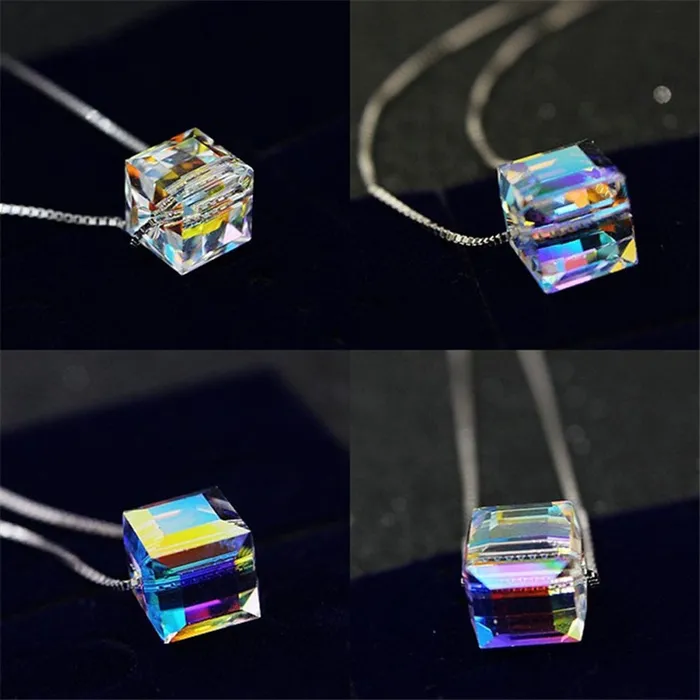 Necklaces sparklingselections Silver Plated Aurora Sugar Cubes Crystal Clavicle Pendant Necklace for Women Necklaces sparklingselections Silver Plated Aurora Sugar Cubes Crystal Clavicle Pendant Necklace for Women