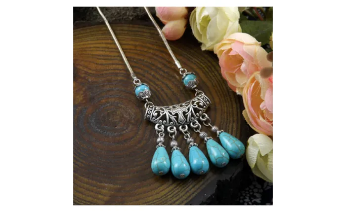 Necklaces sparklingselections Snake Chain Zinc Alloy Vintage Turquoise Necklace for Women Necklaces sparklingselections Snake Chain Zinc Alloy Vintage Turquoise Necklace for Women
