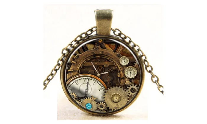 Necklaces sparklingselections Stylish Vintage Printing Clock Compass Pendant Necklace For Women Necklaces sparklingselections Stylish Vintage Printing Clock Compass Pendant Necklace For Women