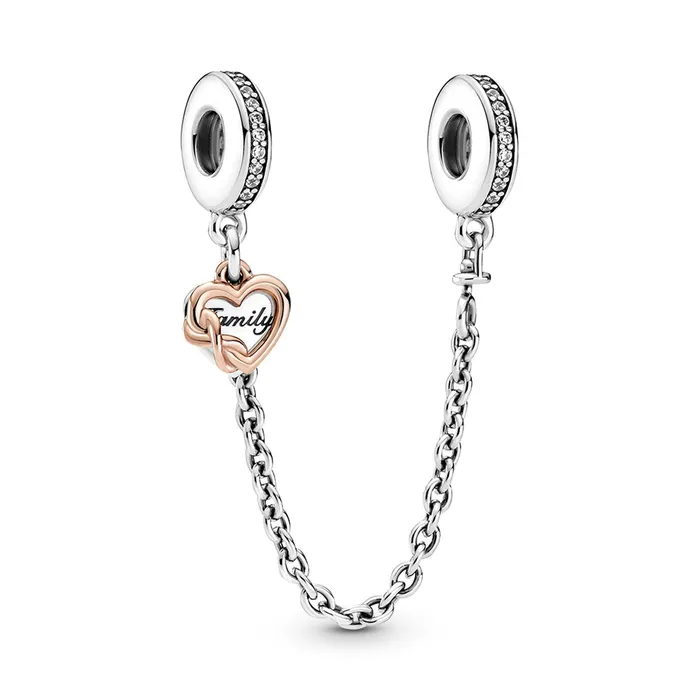 Pandora Family Heart Safety Chain Charm Pandora Charm Necklaces
