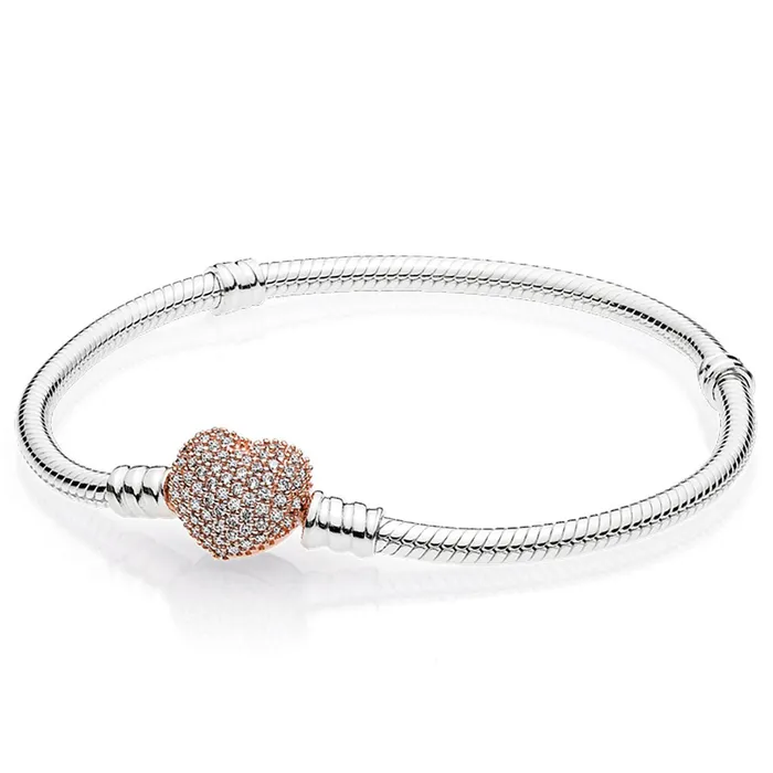 Pandora Pandora Moments Pav Heart Clasp Snake Chain Bracelet Bracelets
