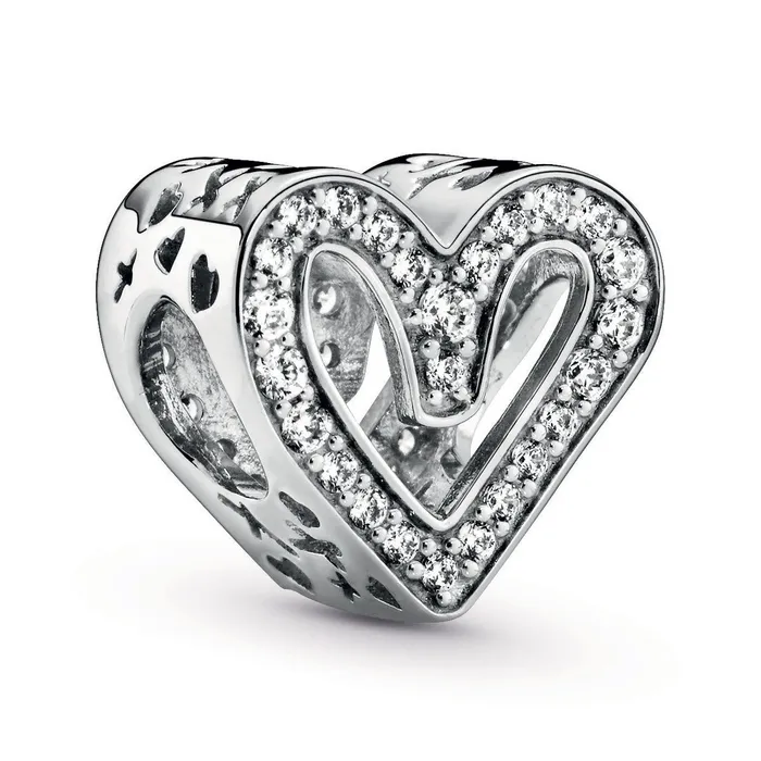 Pandora Sparkling Freehand Heart Charm Pandora Charm Necklaces