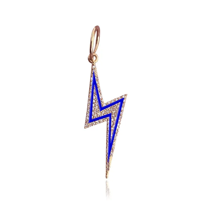 Pave and Enamel Lightning Bolt Charm Alev Collection Charm Necklaces