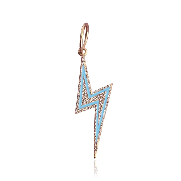 Pave and Enamel Lightning Bolt Charm Alev Collection Charm Necklaces