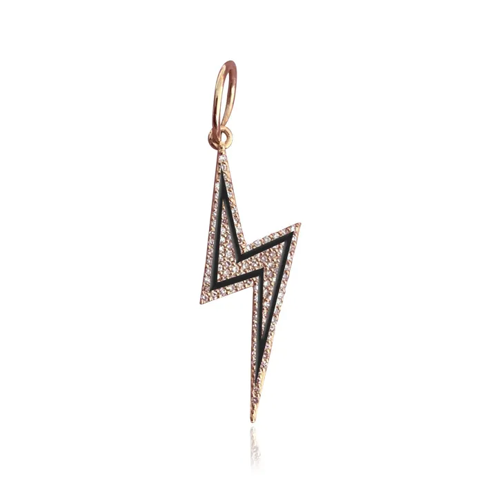 Pave and Enamel Lightning Bolt Charm Alev Collection Charm Necklaces