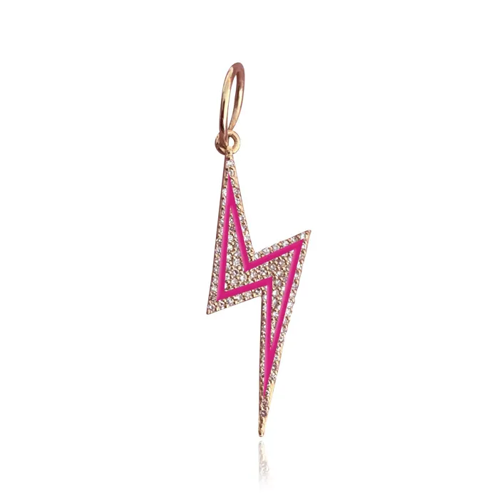 Pave and Enamel Lightning Bolt Charm Alev Collection Charm Necklaces