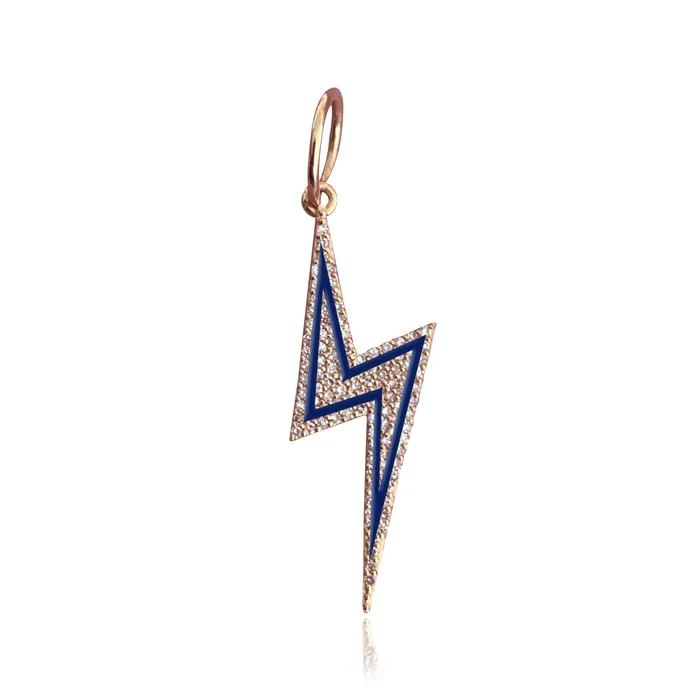 Pave and Enamel Lightning Bolt Charm Alev Collection Charm Necklaces