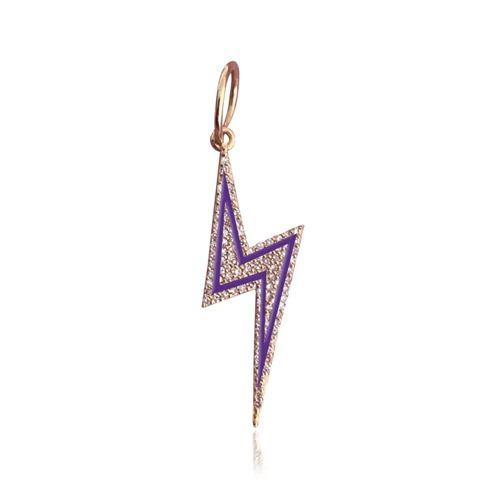 Pave and Enamel Lightning Bolt Charm Alev Collection Charm Necklaces