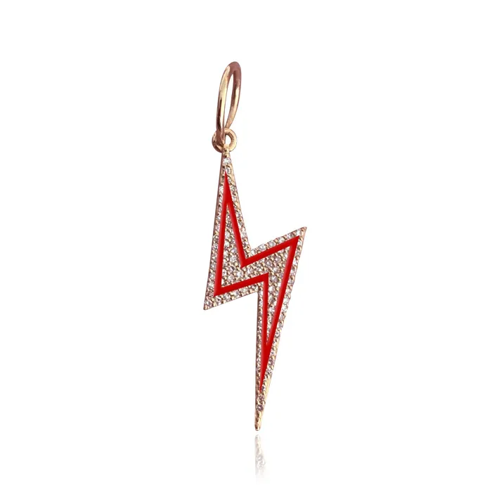 Pave and Enamel Lightning Bolt Charm Alev Collection Charm Necklaces