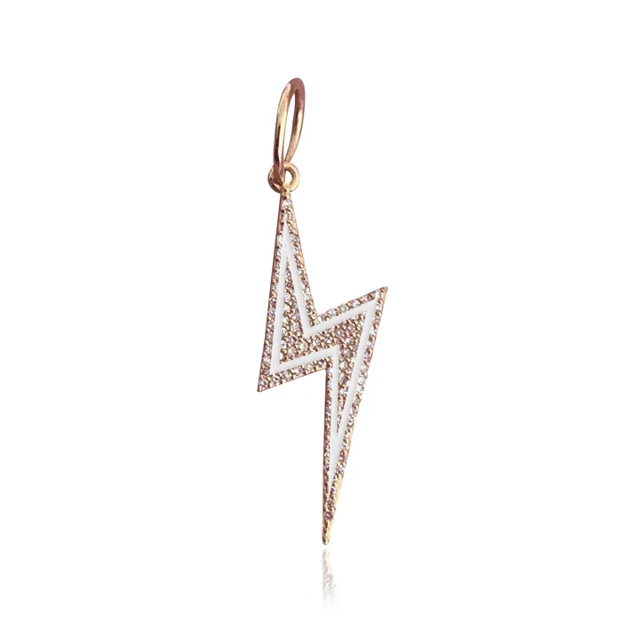 Pave and Enamel Lightning Bolt Charm Alev Collection Charm Necklaces