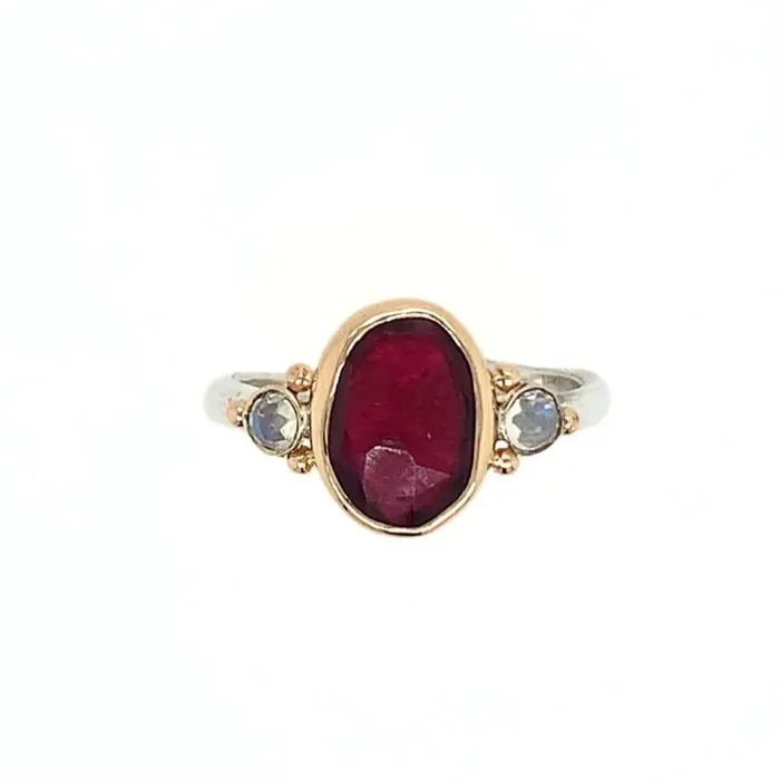 Rhodolite Garnet and Moonstone ring in 14k gold and sterling silver Emily Amey Jewelry Rings Rhodolite Garnet and Moonstone ring in 14k gold and sterling silver Emily Amey Jewelry Rings