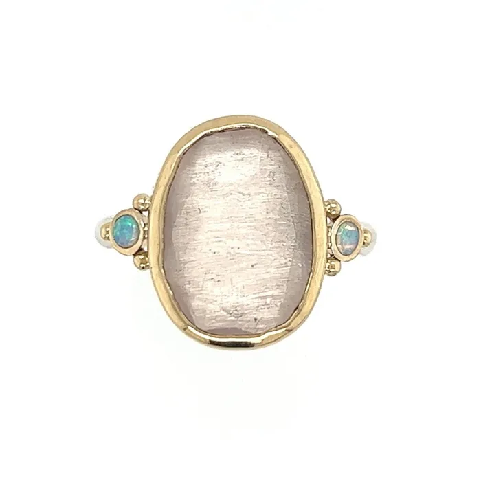 Rings Emily Amey Jewelry Rose Quartz With Australian Opals ring in 14k gold and sterling silver Rings Emily Amey Jewelry Rose Quartz With Australian Opals ring in 14k gold and sterling silver