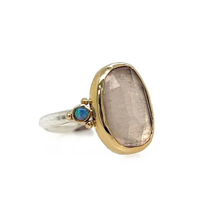 Rings Emily Amey Jewelry Rose Quartz With Australian Opals ring in 14k gold and sterling silver