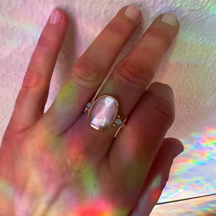 Rings Emily Amey Jewelry Rose Quartz With Australian Opals ring in 14k gold and sterling silver