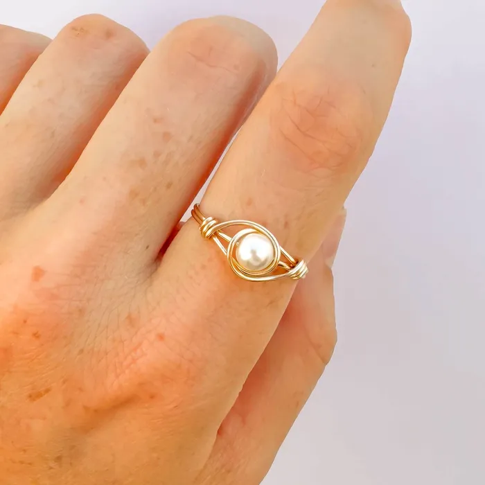 Rings Hoops By Hand Wire Wrapped Pearl Ring 14K Gold Filled