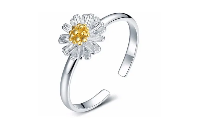 Rings Silver Plated Daisy Flower Shape Ring Adjustable sparklingselections