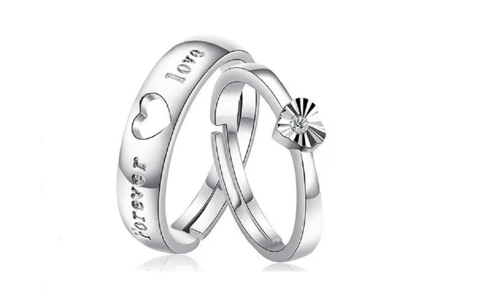 Rings Sparkling Selection Silver Plated Forever Love Cubic Zirconia Heart Adjustable Couple Ring Rings Sparkling Selection Silver Plated Forever Love Cubic Zirconia Heart Adjustable Couple Ring